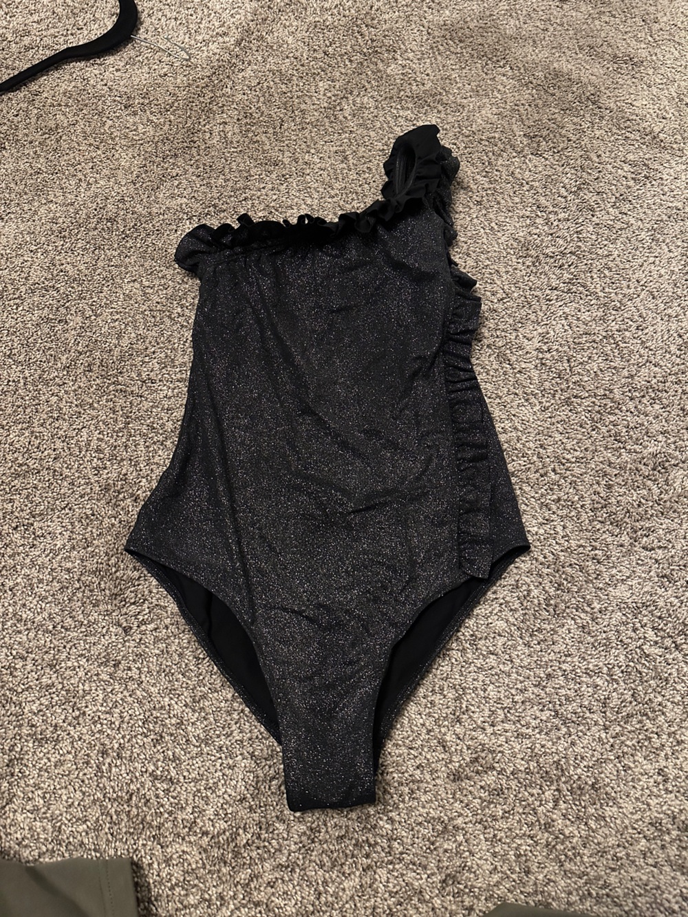 Women’s One-Shoulder Ruffle Black Shimmer Swimsuit